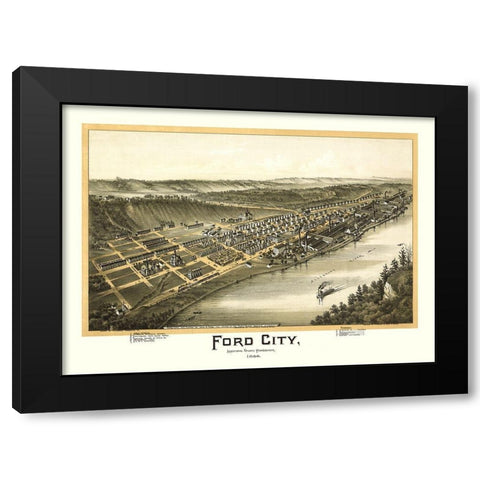 Ford City Pennsylvania - Fowler 1896 Black Modern Wood Framed Art Print with Double Matting by Fowler