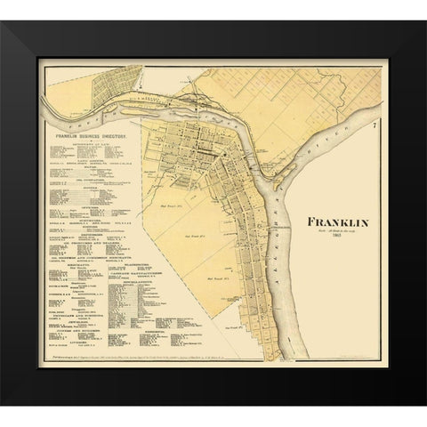Franklin Pennsylvania - Mayer 1865 Black Modern Wood Framed Art Print by Mayer