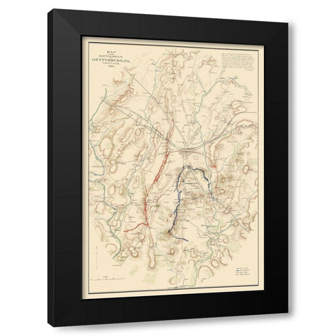 Gettysburg Battlefield Pennsylvania - Warren 1863 Black Modern Wood Framed Art Print with Double Matting by Warren