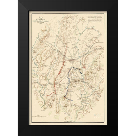 Gettysburg Battlefield Pennsylvania - Warren 1863 Black Modern Wood Framed Art Print by Warren