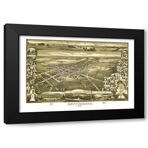 Gettysburg Pennsylvania - Downs 1888 Black Modern Wood Framed Art Print by Downs