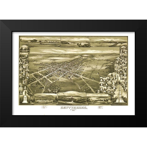 Gettysburg Pennsylvania - Downs 1888 Black Modern Wood Framed Art Print by Downs