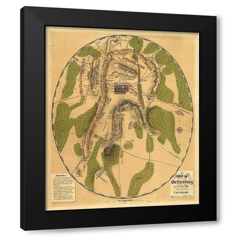 Gettysburg Pennsylvania - Ditterline 1863 Black Modern Wood Framed Art Print with Double Matting by Ditterline