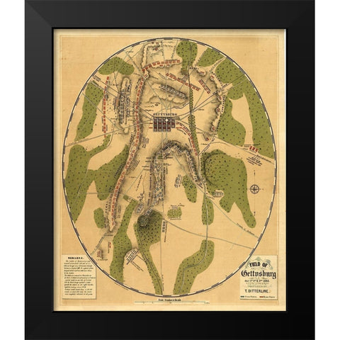 Gettysburg Pennsylvania - Ditterline 1863 Black Modern Wood Framed Art Print by Ditterline