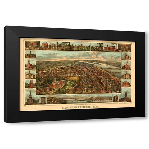 Harrisburg Pennsylvania - Williams 1855 Black Modern Wood Framed Art Print with Double Matting by Williams