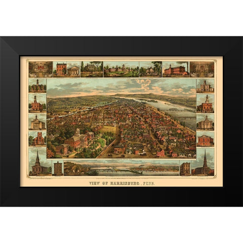 Harrisburg Pennsylvania - Williams 1855 Black Modern Wood Framed Art Print by Williams