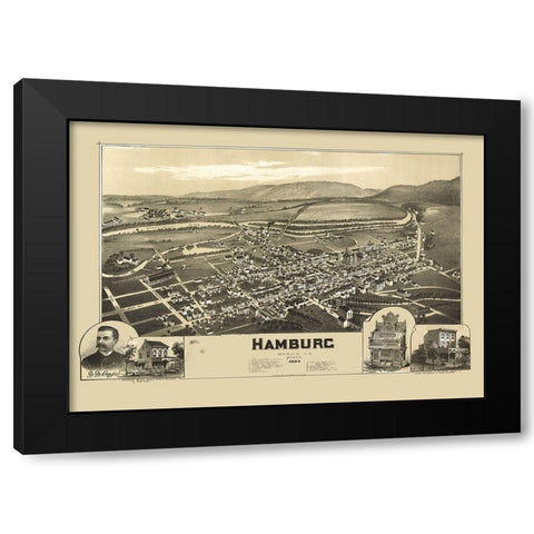 Hamburg Pennsylvania - Fowler 1889 Black Modern Wood Framed Art Print with Double Matting by Fowler