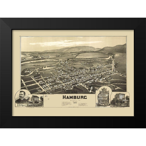 Hamburg Pennsylvania - Fowler 1889 Black Modern Wood Framed Art Print by Fowler