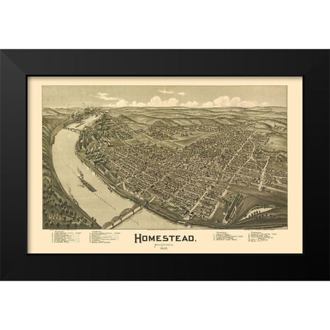 Homestead Pennsylvania - Fowler 1902 Black Modern Wood Framed Art Print by Fowler