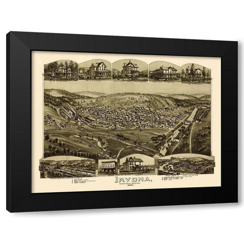 Irvona Pennsylvania - Fowler 1895 Black Modern Wood Framed Art Print with Double Matting by Fowler