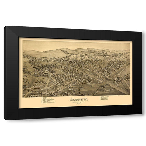 Jeannette Pennsylvania - Fowler 1897 Black Modern Wood Framed Art Print with Double Matting by Fowler