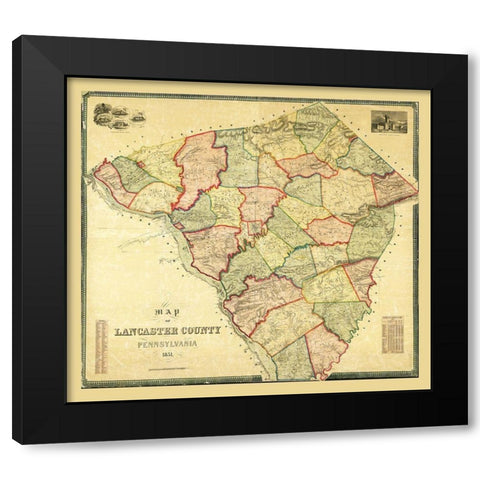 Lancaster County Pennsylvania - 1851 Black Modern Wood Framed Art Print by Unknown
