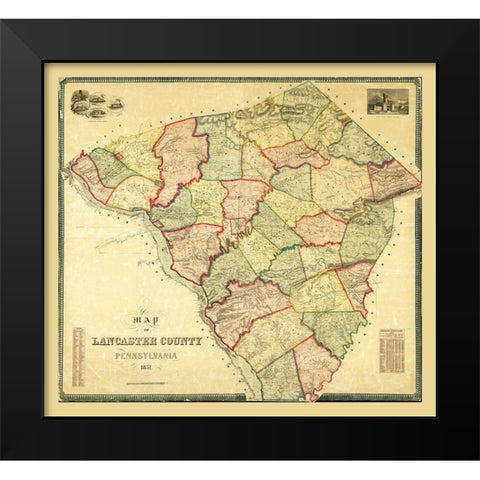 Lancaster County Pennsylvania - 1851 Black Modern Wood Framed Art Print by Unknown