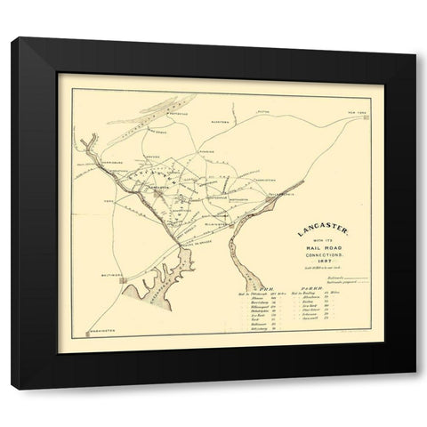 Lancaster Pennsylvania -1887 Black Modern Wood Framed Art Print with Double Matting by Unknown
