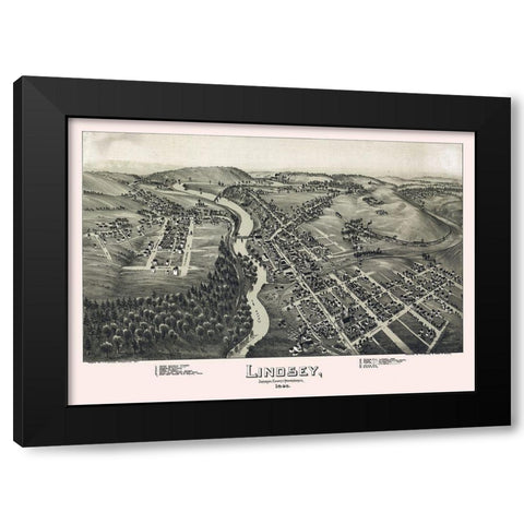 Lindsey Pennsylvania - Fowler 1895 Black Modern Wood Framed Art Print with Double Matting by Fowler