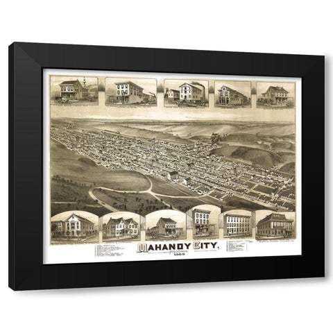 Mahanoy City Pennsylvania - Fowler 1889 Black Modern Wood Framed Art Print with Double Matting by Fowler