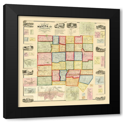 Mercer County Pennsylvania - Treat 1860 Black Modern Wood Framed Art Print with Double Matting by Treat