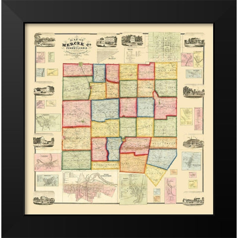 Mercer County Pennsylvania - Treat 1860 Black Modern Wood Framed Art Print by Treat