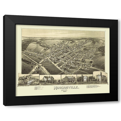 Minersville Pennsylvania - Fowler 1889 Black Modern Wood Framed Art Print with Double Matting by Fowler
