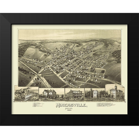 Minersville Pennsylvania - Fowler 1889 Black Modern Wood Framed Art Print by Fowler