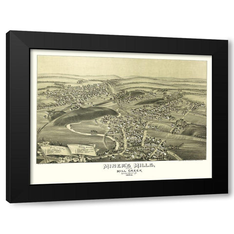 Miners Mills Mill Creek Pennsylvania - Fowler 1892 Black Modern Wood Framed Art Print with Double Matting by Fowler