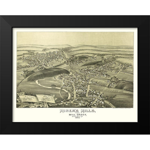 Miners Mills Mill Creek Pennsylvania - Fowler 1892 Black Modern Wood Framed Art Print by Fowler