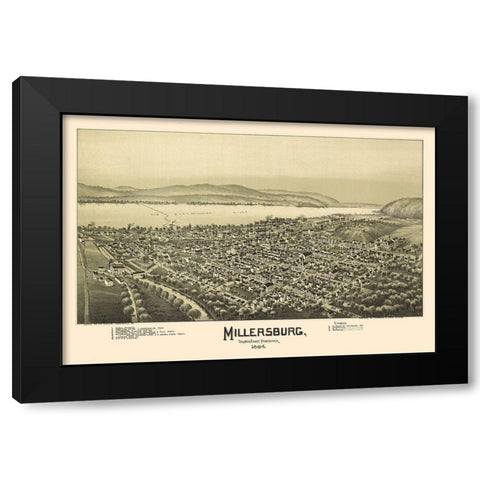 Millersburg Pennsylvania - Fowler 1894 Black Modern Wood Framed Art Print with Double Matting by Fowler