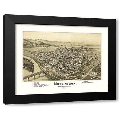 Mifflintown Pennsylvania - Fowler 1895 Black Modern Wood Framed Art Print with Double Matting by Fowler