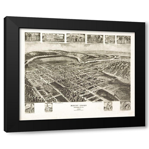 Mount Union Pennsylvania - Fowler 1906 Black Modern Wood Framed Art Print with Double Matting by Fowler