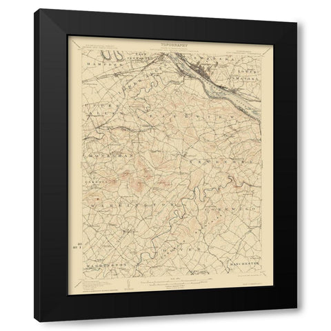 New Cumberland Pennsylvania Quad - USGS 1906 Black Modern Wood Framed Art Print with Double Matting by USGS
