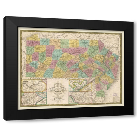 New Jersey Pennsylvania - Mitchell 1832 Black Modern Wood Framed Art Print with Double Matting by Mitchell