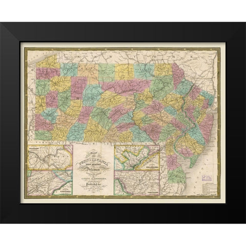 New Jersey Pennsylvania - Mitchell 1832 Black Modern Wood Framed Art Print by Mitchell