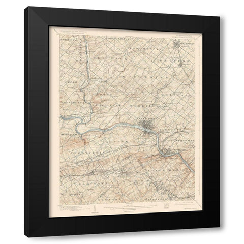 Norristown Pennsylvania Quad - USGS 1895 Black Modern Wood Framed Art Print with Double Matting by USGS