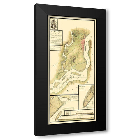 Philadelphia Pennsylvania Survey - Howe 1777 Black Modern Wood Framed Art Print with Double Matting by Howe