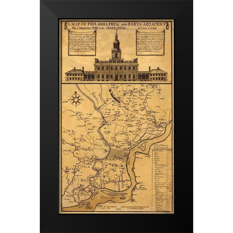 Philadelphia Pennsylvania Landowner - 1852 Black Modern Wood Framed Art Print by Skull