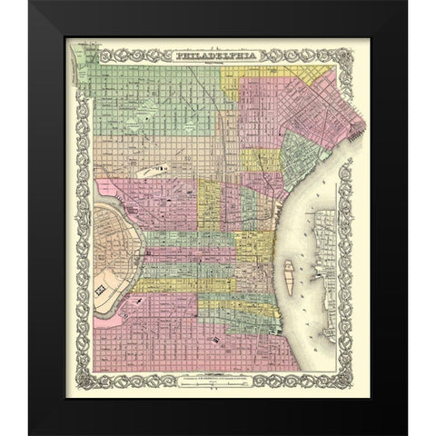Philadelphia Pennsylvania - Colton 1855 Black Modern Wood Framed Art Print by Colton