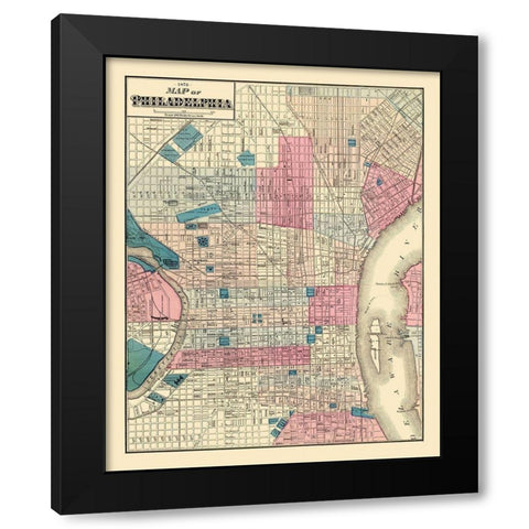 Philadelphia Pennsylvania Street - Beers 1872 Black Modern Wood Framed Art Print with Double Matting by Beers