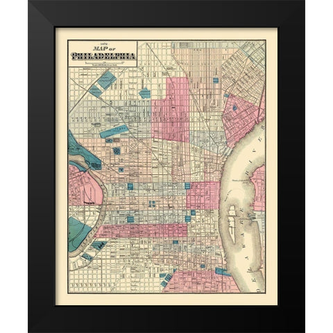 Philadelphia Pennsylvania Street - Beers 1872 Black Modern Wood Framed Art Print by Beers