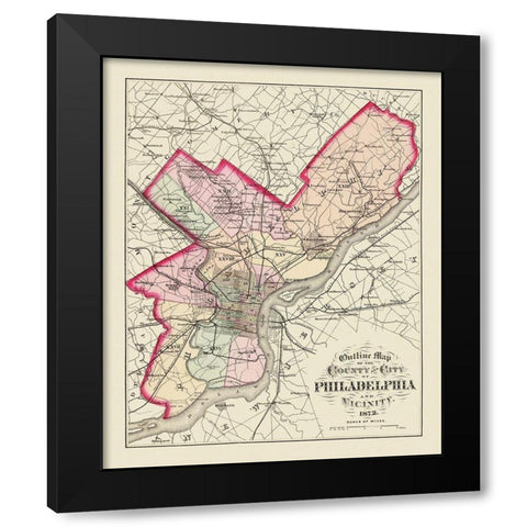 Philadelphia Pennsylvania - Walling 1872 Black Modern Wood Framed Art Print with Double Matting by Walling