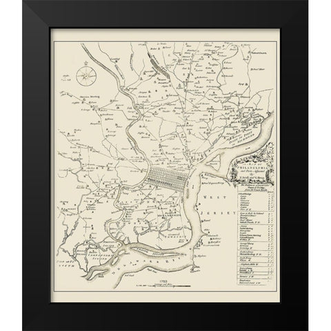 Philadelphia Pennsylvania Landowner - Scull 1753 Black Modern Wood Framed Art Print by Scull