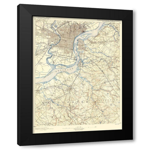 Philadelphia Pennsylvania New Jersey Quad Black Modern Wood Framed Art Print by USGS