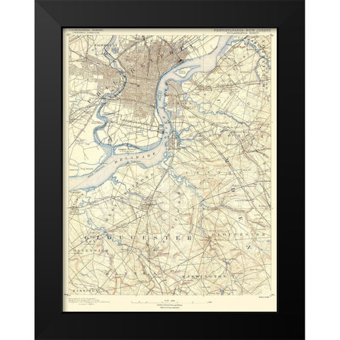 Philadelphia Pennsylvania New Jersey Quad Black Modern Wood Framed Art Print by USGS