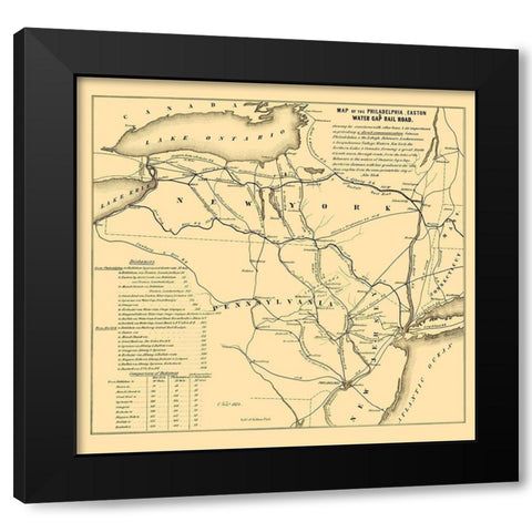 Philadelphia, Easton, Water Gap Railroad 1852 Black Modern Wood Framed Art Print with Double Matting by Kollner