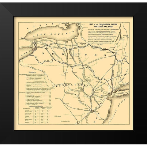 Philadelphia, Easton, Water Gap Railroad 1852 Black Modern Wood Framed Art Print by Kollner
