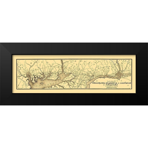 Philadelphia, Wilmington, Baltimore Railroad 1850 Black Modern Wood Framed Art Print by Larkin