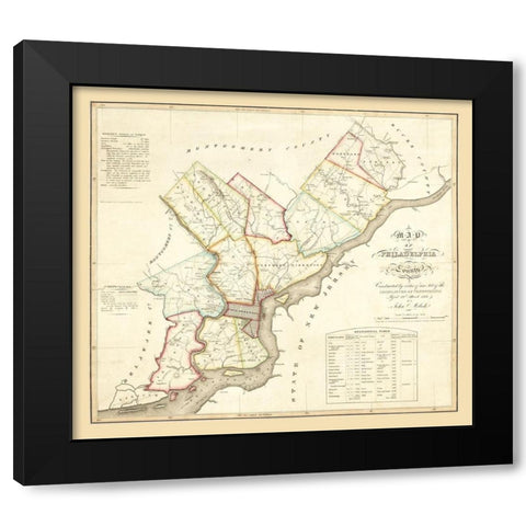 Philadelphia County Pennsylvania - Melisk 1819 Black Modern Wood Framed Art Print with Double Matting by Melisk
