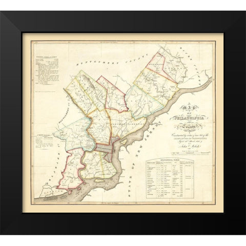 Philadelphia County Pennsylvania - Melisk 1819 Black Modern Wood Framed Art Print by Melisk