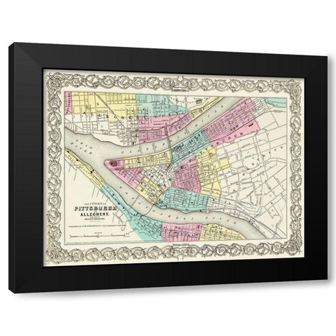 Pittsburg Pennsylvania - Colton 1855 Black Modern Wood Framed Art Print by Colton