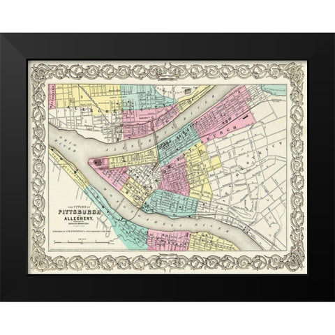 Pittsburg Pennsylvania - Colton 1855 Black Modern Wood Framed Art Print by Colton