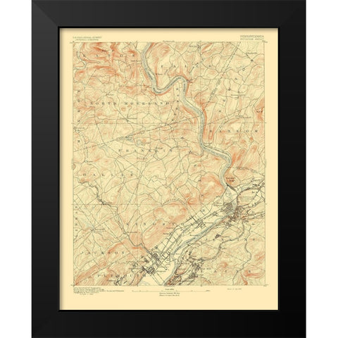 Pittston Pennsylvania Sheet - USGS 1893 Black Modern Wood Framed Art Print by USGS
